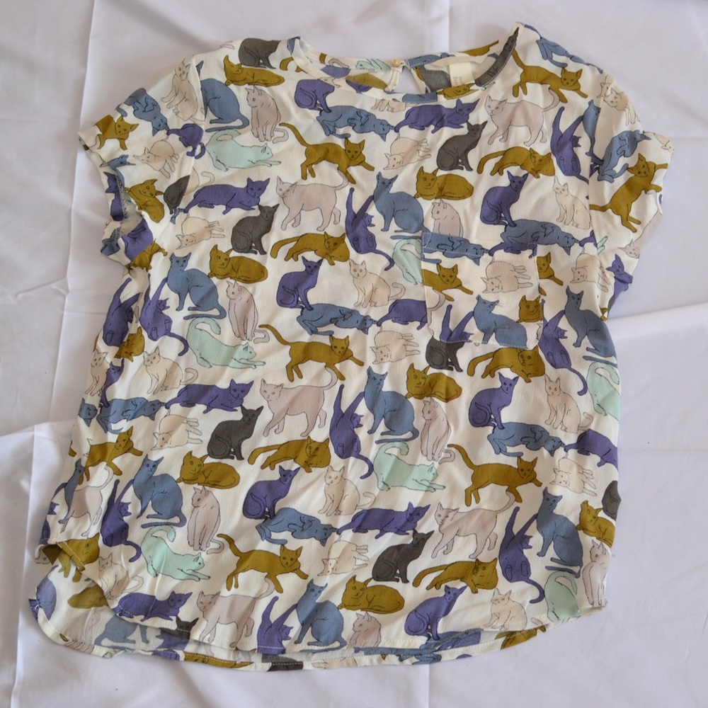 NWT H&M crepe blouse with cute cats sz 12
